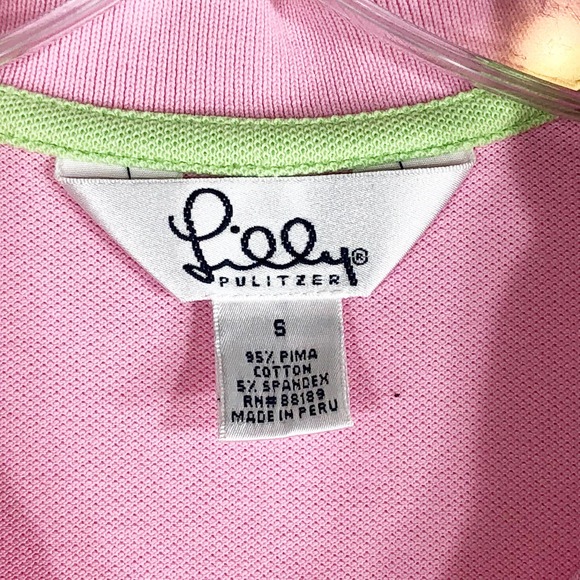 Lilly Pulitzer Small Polo Shirt‎ Pink Green Short Sleeve Half Button Down 600 - Picture 4 of 5